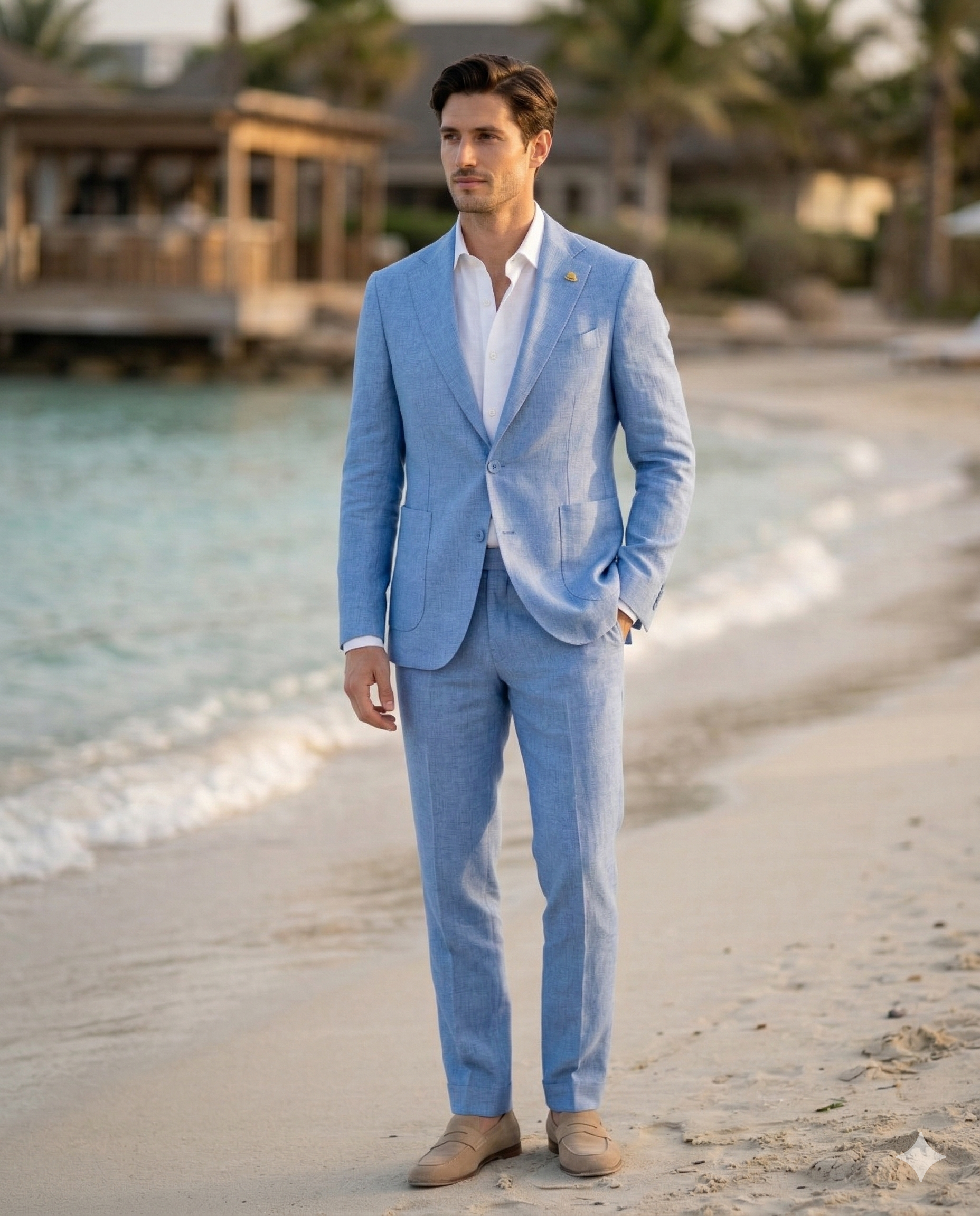 Giacca monopetto in lino celeste