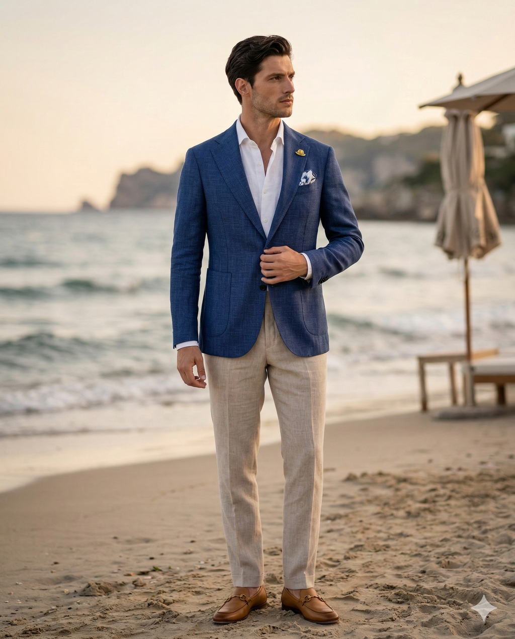 Giacca monopetto in lino denim